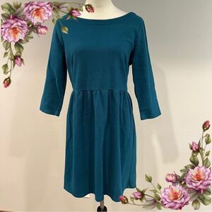 LOFT Green teal A-Line Dress with 3/4 Cuffed Sleeves size 10P